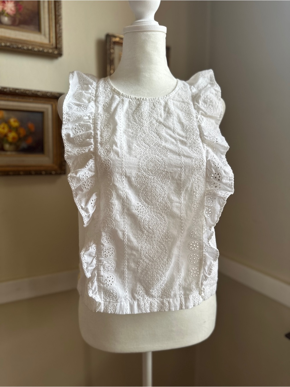 100% Cotton Madewell White Eyelet Ruffle Tank S